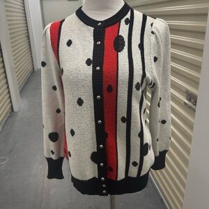 Monochromatic Black, Red, and White Women's Cardigan Polka Dots Stripes